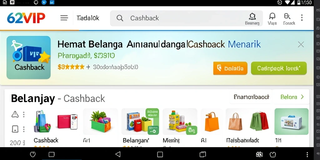 Antarmuka aplikasi Cashback 62VIP yang intuitif dan menarik.