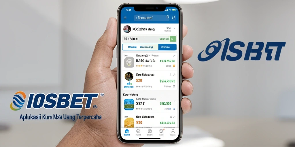 Antarmuka aplikasi IOSBET dengan fitur kurs mata uang.