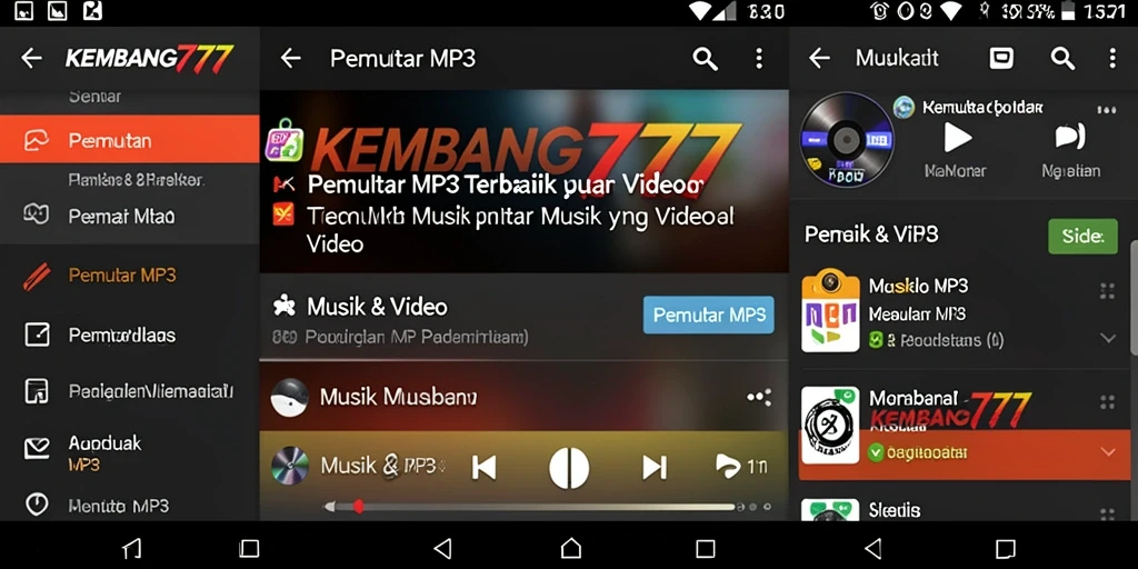 Tampilan antarmuka KEMBANG777 yang menarik untuk Pemutar MP3.