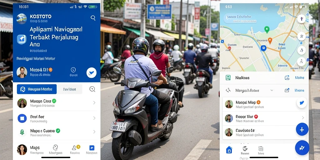 Antarmuka KOSTOTO menunjukkan navigasi rute motor yang jelas dan informatif.