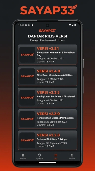 Riwayat Versi Sayap33 untuk Pengguna Android